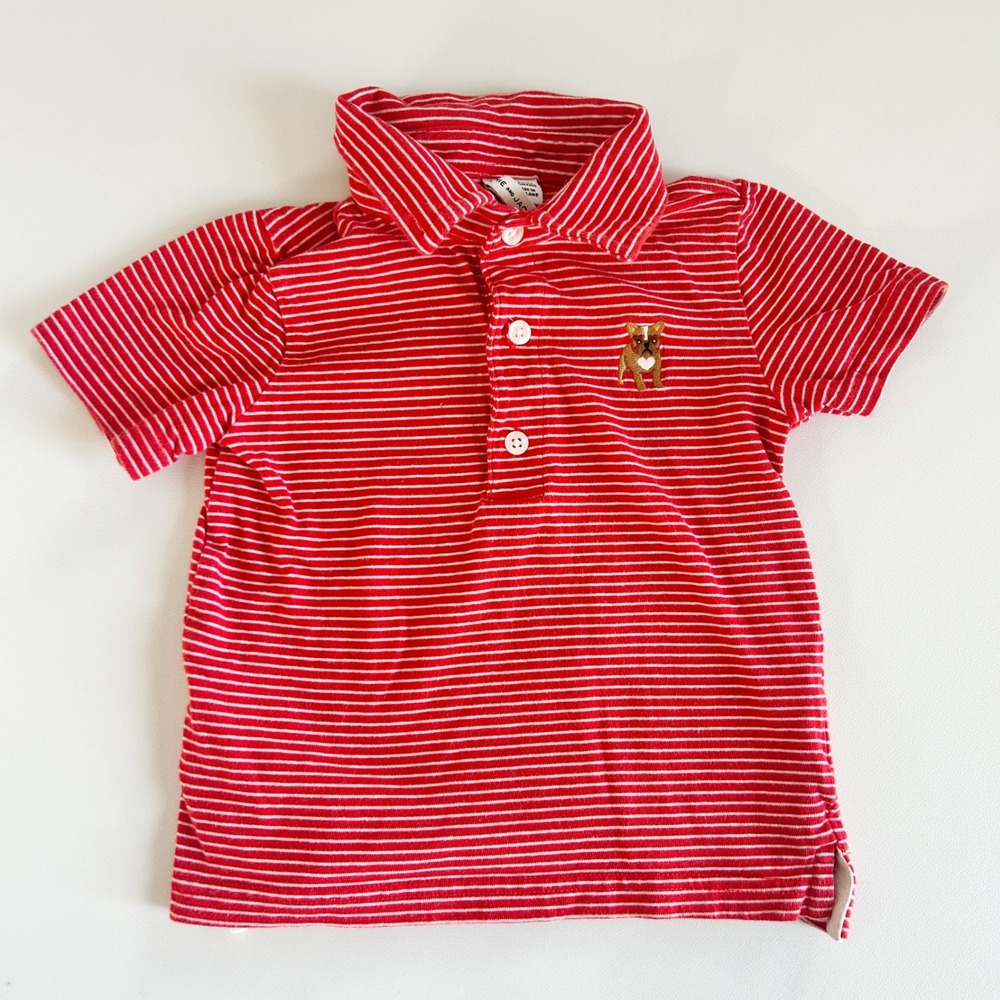 Janie and Jack Boys French Bulldog Preppy Striped Jersey Polo Shirt Size 18-24M